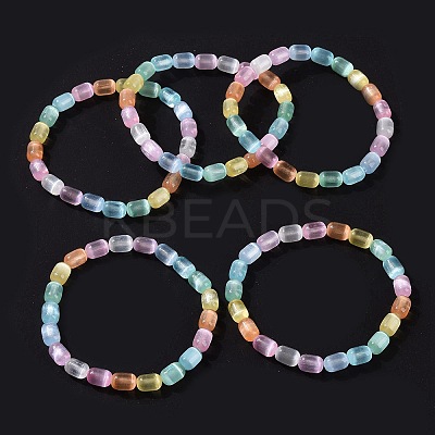 Dyed Natural Selenite Oval Beaded Stretch Bracelet for Women BJEW-I312-03A-1