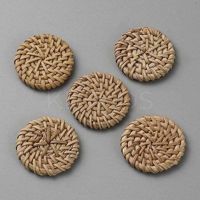 Flat Round Handmade Reed Cane/Rattan Woven Beads WOVE-CJC0001-02C-1