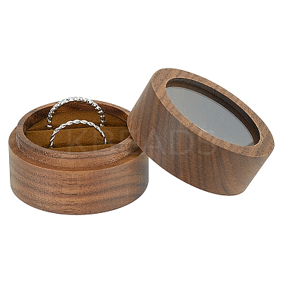 Round Walnut Wooden Engagement Ring Boxes CON-WH0093-03A-1