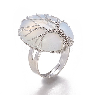 Adjustable Opalite Finger Rings RJEW-L090-B01-1