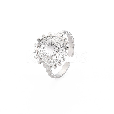 Non-Tarnish 304 Stainless Steel Flat Round with Heart Open Cuff Ring for Women RJEW-S405-202P-1
