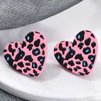 Heart Acrylic Printed Stud Earrings for Women EJEW-G418-01C-1