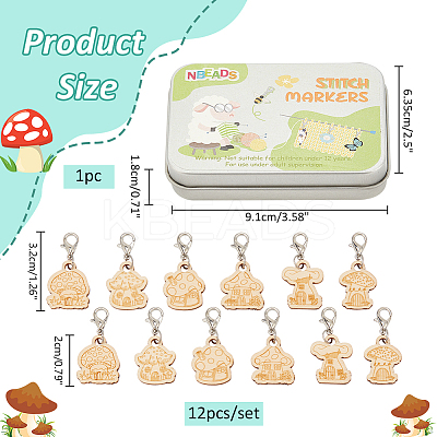 Wood Mushroom House Pendant Locking Stitch Markers HJEW-NB00121-1