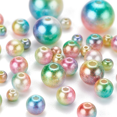 497Pcs 5 Style Rainbow ABS Plastic Imitation Pearl Beads OACR-YW0001-07B-1