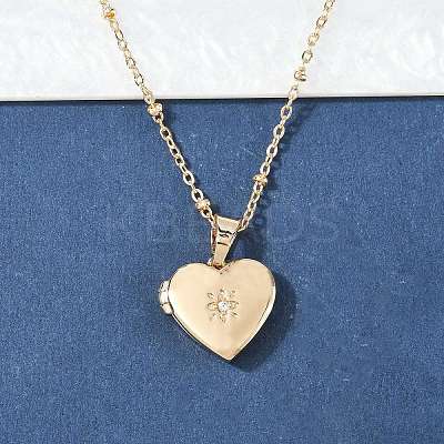 304 Stainless Steel Pave Clear Cubic Zirconia Heart Locket Pendant Necklaces for Women LS-NJEW-Z077-01G-1