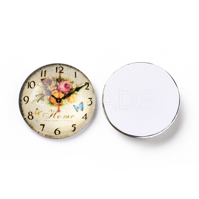 Clock Printed Glass Cabochons GGLA-A002-20mm-YY-1