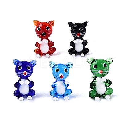 Handmade Lampwork Cat Figurine Display Decorations LAMP-N034-26-1