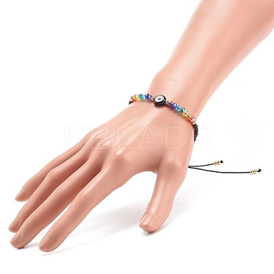 Lampwork Evil Eye & Glass Beaded Bracelet BJEW-JB08367-04-1