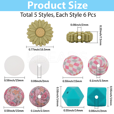 30Pcs 5 Styles Food Grade Eco-Friendly Silicone Focal Beads SIL-PA0001-20-1