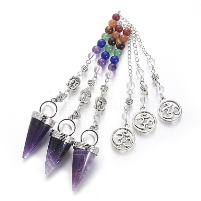 Chakra Jewelry Natural Amethyst Cone Dowsing Pendulums G-G771-E02-1