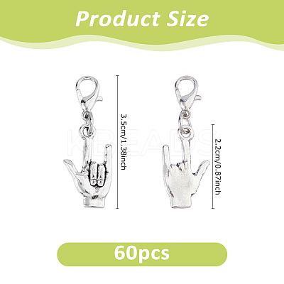 60Pcs Rock Gesture Alloy Pendant Decorations HJEW-DC00111-1