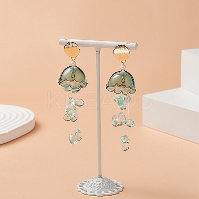 Glass Jellyfish with Shell Pearl Beaded Dangle Stud Earrings EJEW-TA00217-1