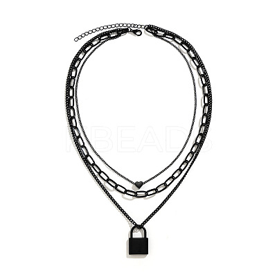 Punk Style Alloy 3 Layer Lock Pendant Necklaces for Women WG28CE4-01-1