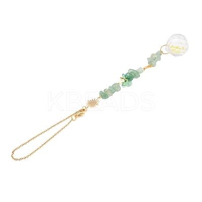 Round Glass & Natural Green Aventurine Chips Hanging Suncatchers HJEW-JM04209-01-1