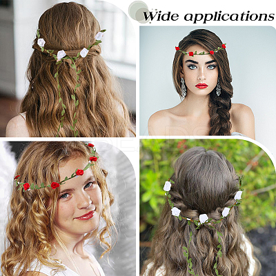 2Pcs 2 Colors Polyester Artificial Rose Garland Headbands Hair Vine AJEW-CP0008-26B-1