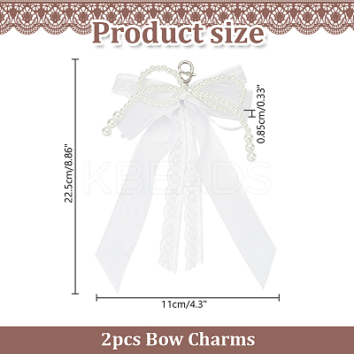 2Pcs Plastic Imitation Pearl & Lace Bowknot Pendant Decorations DIY-HY0002-09-1