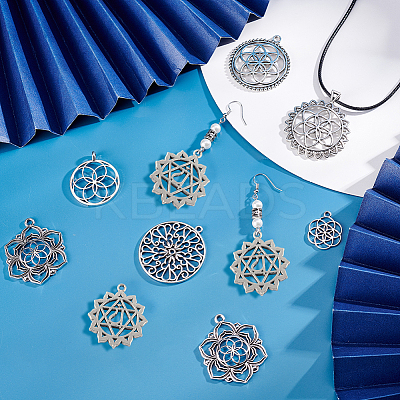 28Pcs 7 Style Tibetan Style Zinc Alloy Pendants FIND-PH0010-02-1