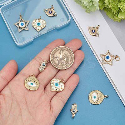 10Pcs 5 Style Brass Micro Pave Clear Cubic Zirconia Pendants KK-BBC0003-54-1