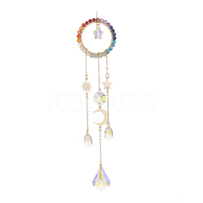 Glass Teardrop & Star Window Hanging Suncatchers HJEW-JM00906-1