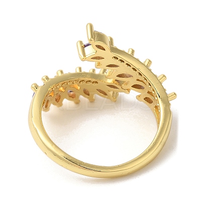 Leaf Brass Micro Pave Cubic Zirconia Open Cuff Rings RJEW-U008-05B-G-1