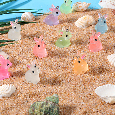 70Pcs 7 Colors Luminous Transparent Resin Pendants RESI-SZ0003-35-1