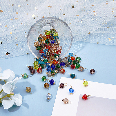 100Pcs 20 Colors Electroplate Transparent Glass Charms PALLOY-AB00140-1