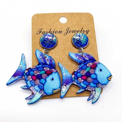 Alloy & Acrylic Dangle Stud Earrings FS-WG106F8-01-1