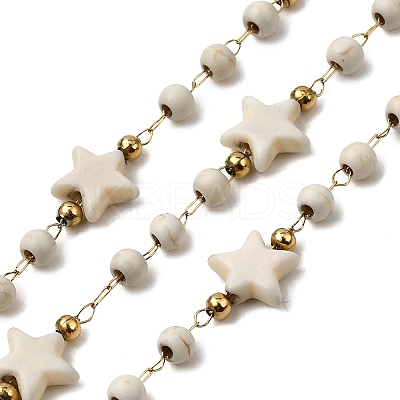 Handmade 304 Stainless Steel Synthetic Turquoise Star Link Chains CHS-L032-06G-01-1