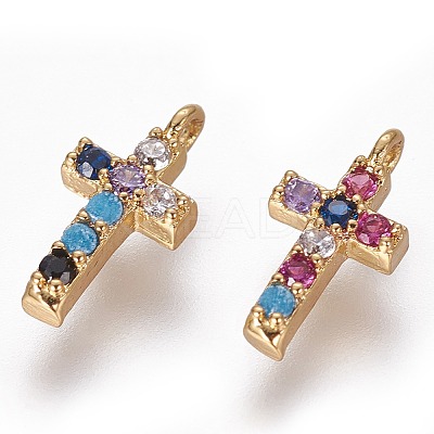 Brass Micro Pave Cubic Zirconia Tiny Cross Charms X-ZIRC-L075-48G-1