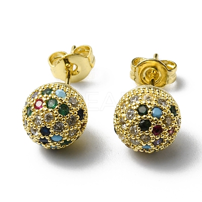 Rhinestone Disco Ball Stud Earrings EJEW-D055-07G-03-1
