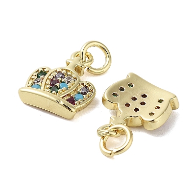 Rack Plating Crown Brass Micro Pave Cubic Zirconia Charms KK-E102-01G-1