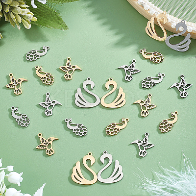 24Pcs 6 Style 201 Stainless Steel Charms STAS-DC0008-61-1