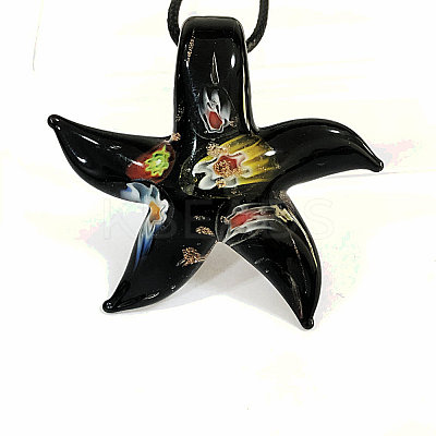 Starfish Millefiori Glass Pendant Waxed Cord Necklaces FS-WG7586D-05-1