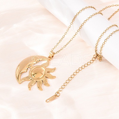 304 Stainless Steel Sun Moon Pendant Cable Chain Necklaces for Men Women NJEW-K308-04D-G-1