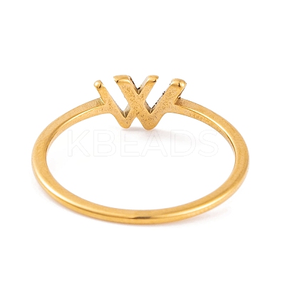 PVD Vacuum Plating 304 Stainless Steel Letter W Finger Ring for Women RJEW-C086-07-G-1