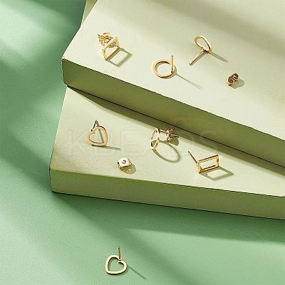 36 Pair 3 Styles 304 Stainless Steel Rectangle & Heart & Flat Round Stud Earrings EJEW-DC0001-10-1
