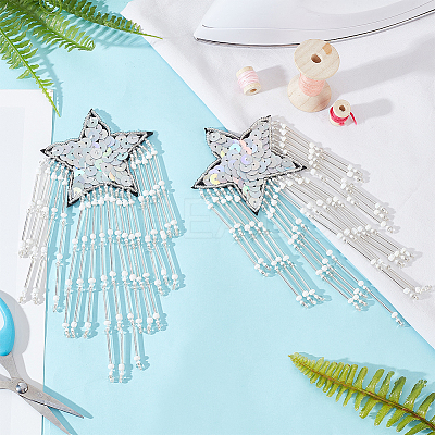 Glass Beaded Tassel Sew on Star Patches PATC-FG0001-73-1