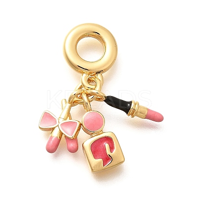 Brass Enamel Lipstick & Perfume European Dangle Charms KK-U048-05G-02-1