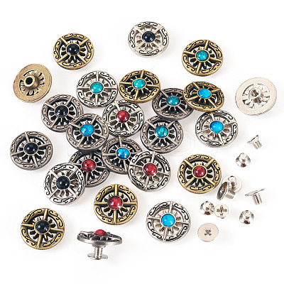 24 Sets 12 Colors Alloy Synthetic Stone Beads Buttons BUTT-TA0001-22-1