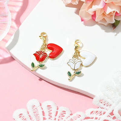 2Pcs 2 Colors Valentine's Day Rose Heart Alloy Enamel Pendant Decoration HJEW-JM02804-1