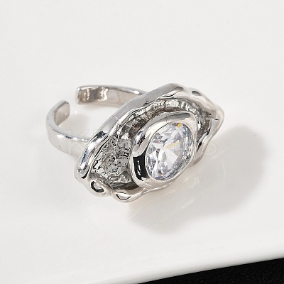 Brass Pave Cubic Zirconia Adjustable Open Cuff Rings for Women RJEW-R032-01P-1