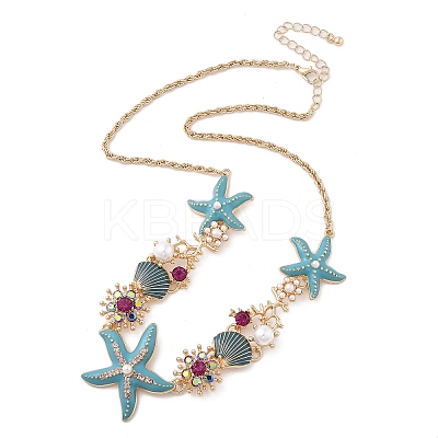 Summer Beach Alloy Enamel & Rhinestone Bib Necklaces NJEW-Z052-01G-1