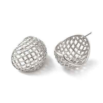 Rack Plating Brass Hollow Dome Stud Earrings for Women EJEW-Z019-18P-1