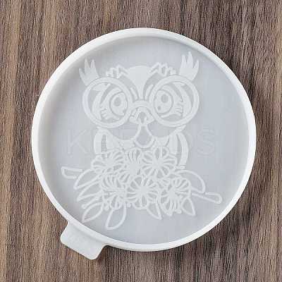 Flat Round with Owl & Flower DIY Cup Mat Silicone Molds LS-SIL-F007-06B-1