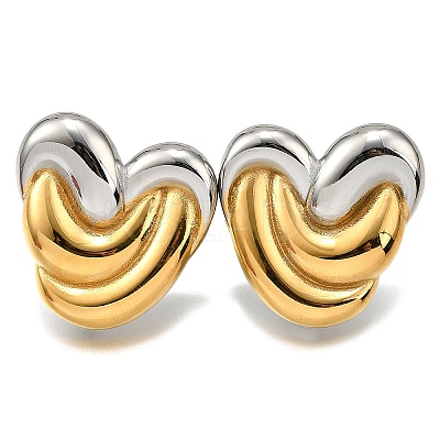304 Stainless Steel Two-tone Stud Earrings for Women EJEW-R023-01GP-01-1