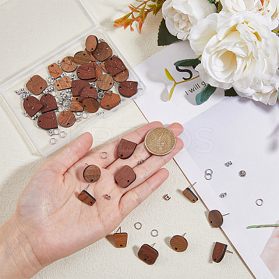 40Pcs 4 Style Arch & Flat Round & Square & Trapezoid Wood Stud Earring Findings FIND-DC0004-47-1
