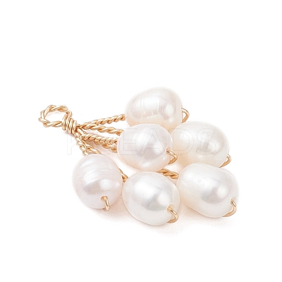 Natural Cultured Freshwater Pearl Rice Beaded Grape Pendants PALLOY-TA00337-1