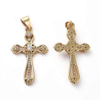 Brass Micro Pave Clear Cubic Zirconia Pendants X-ZIRC-L076-039G-1