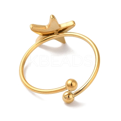 Ion Plating (IP) 304 Stainless Steel Starfish Open Cuff Rings for Women RJEW-M167-08A-G-1