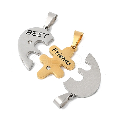 304 Stainless Steel Rhinestone Pendant STAS-U040-12GP-1